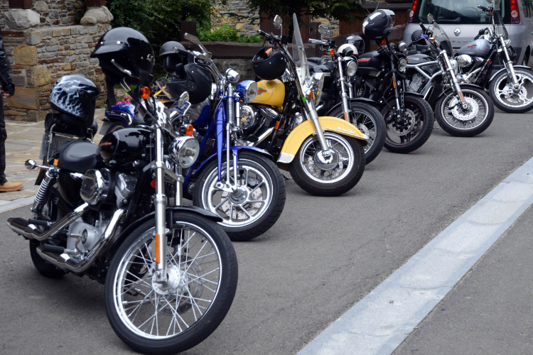 Used motorcycles parked in a row