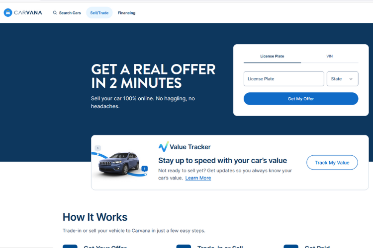 Carvana car selling offer in minutes