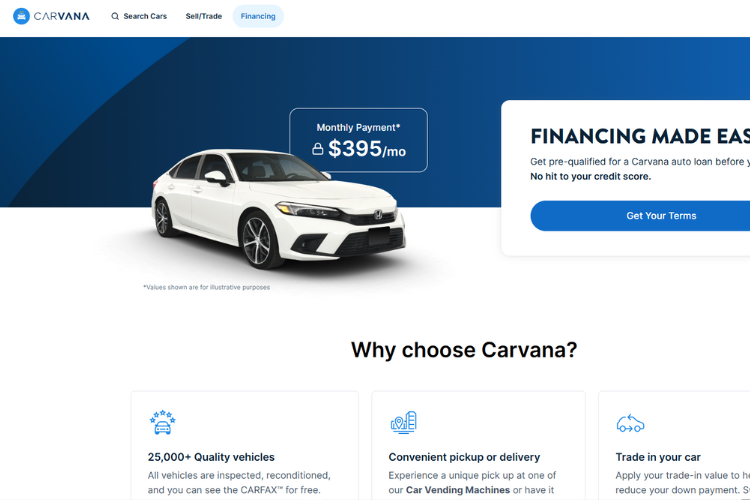 Carvana car financing offer and benefits