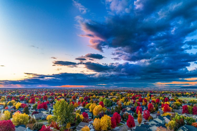 Colorful Autumn Neighborhood Skyline In Idaho