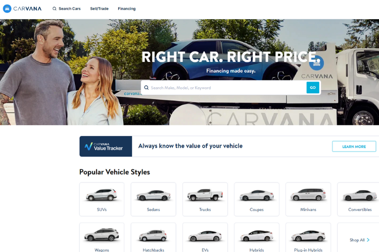 Carvana Homepage Highlighting Easy Car Delivery
