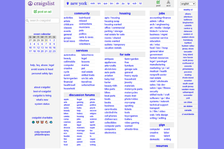 Craigslist New York Classifieds Homepage Directory