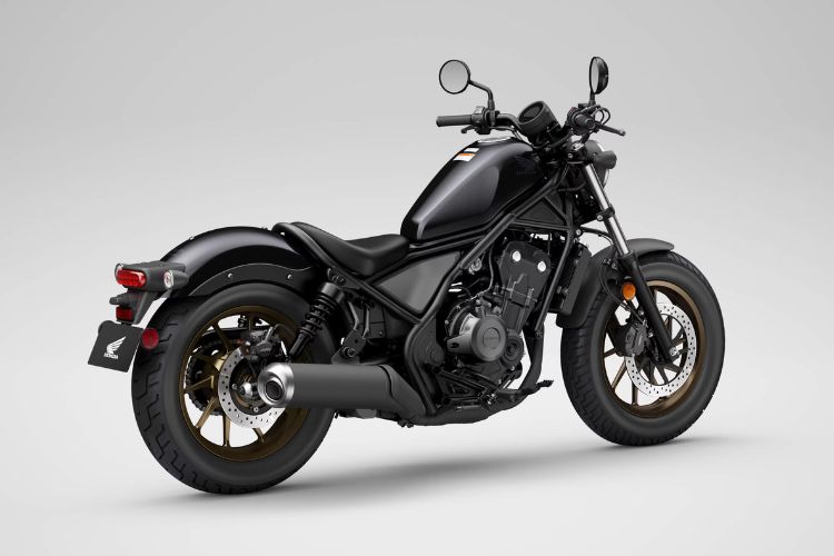 Black Honda Rebel 500 cruiser motorcycle
