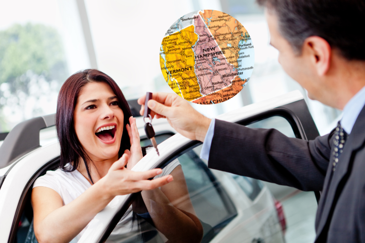 Happy Woman Receiving Car Keys New Hampshire
