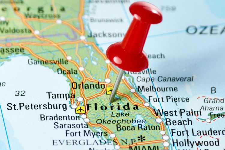 Red Pushpin Marking Florida On Map
