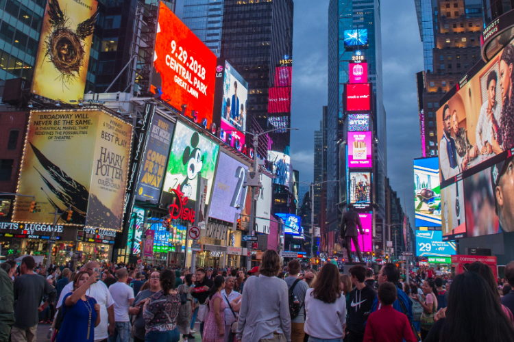 Times Square New York City Night Crowd