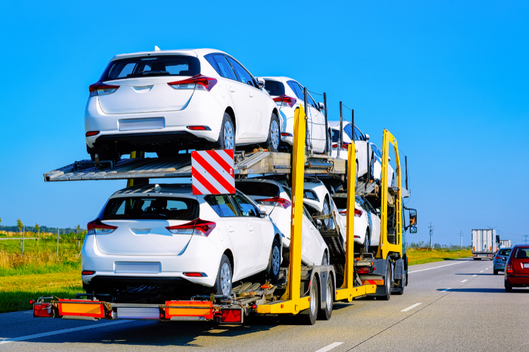 Car Transport Trailer Hauling White Vehicles