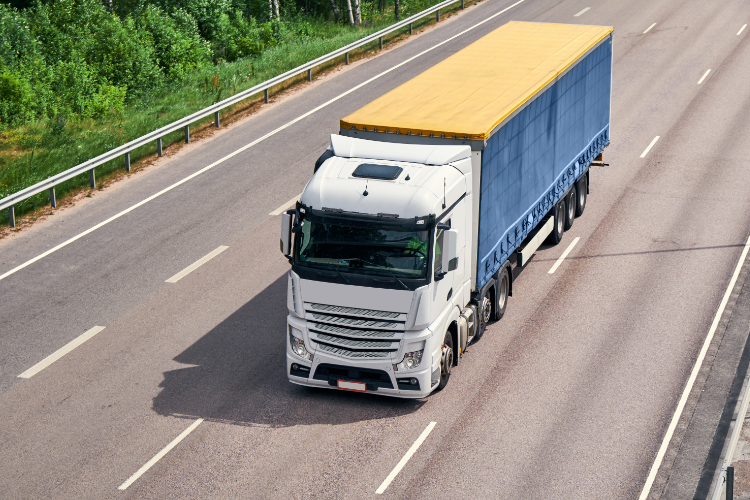 Covered Freight Truck Transporting Goods Safely