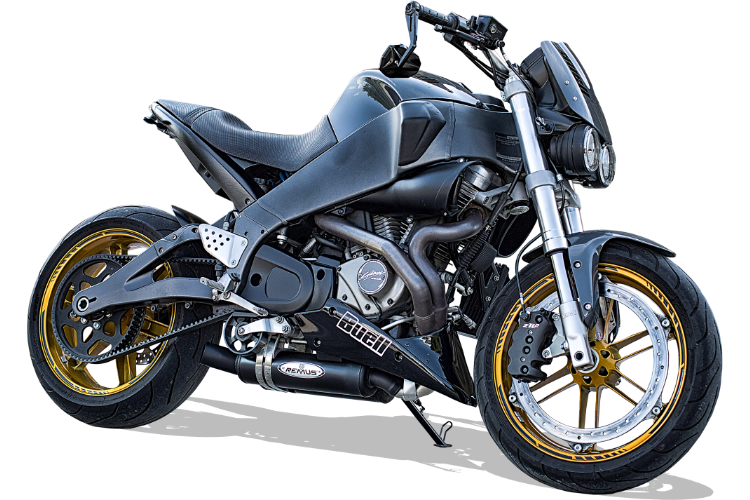 Modern Black Motorcycle With Golden Wheels
