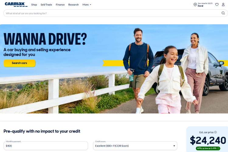 CarMax Homepage Family Car Buying Experience