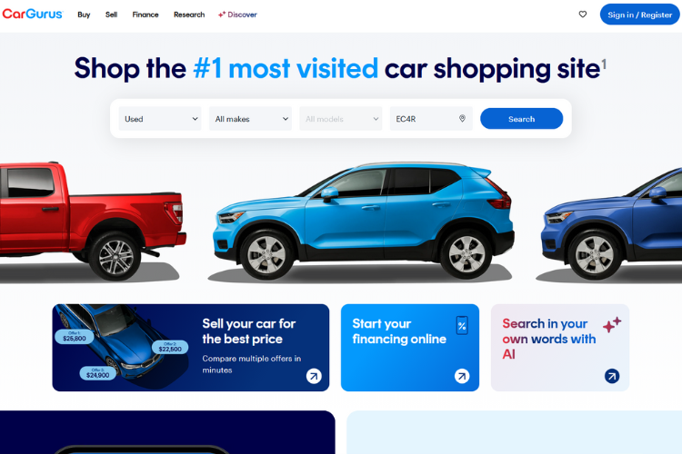 CarGurus Car Shopping Website Vehicle Lineup