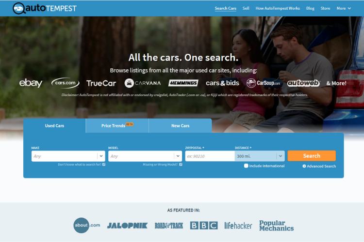 AutoTempest Used Car Search Aggregator Homepage