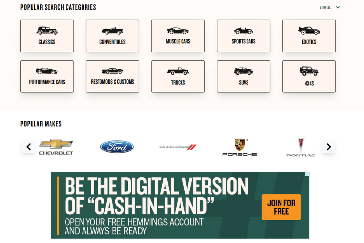 Hemmings Classic Car Marketplace Review Categories