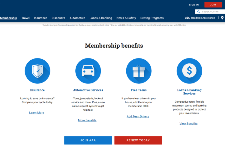 AAA Membership Benefits Services Overview Section