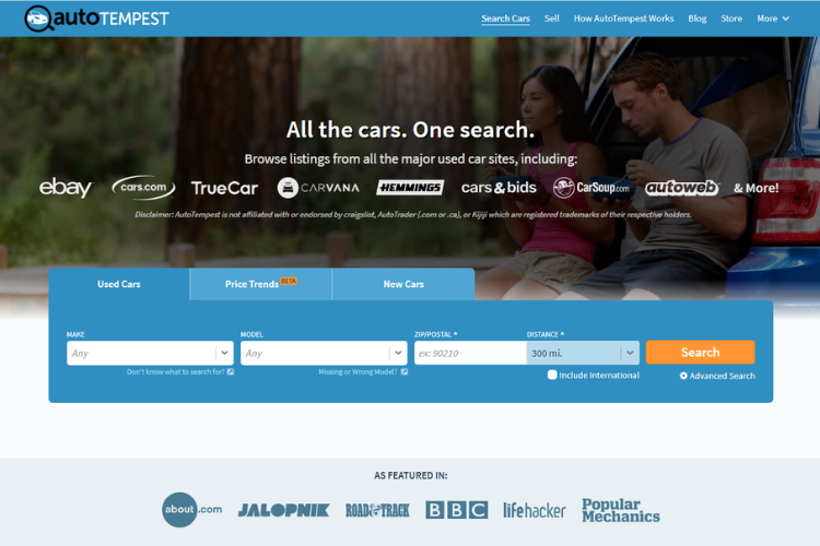 AutoTempest Used Car Search Website Interface
