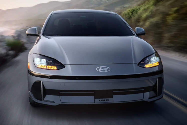 Silver Hyundai Ioniq 6 Driving Front View