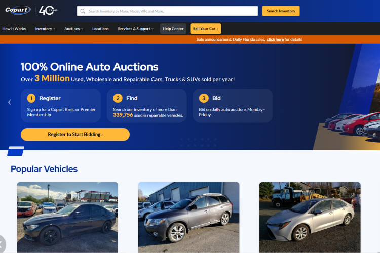 Copart Online Auto Auctions Homepage