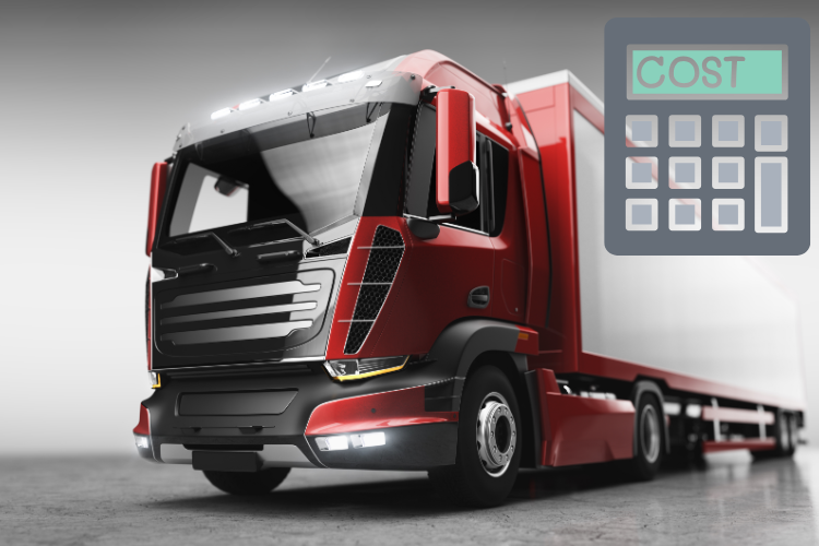 Red car shipping truck with cost calculator