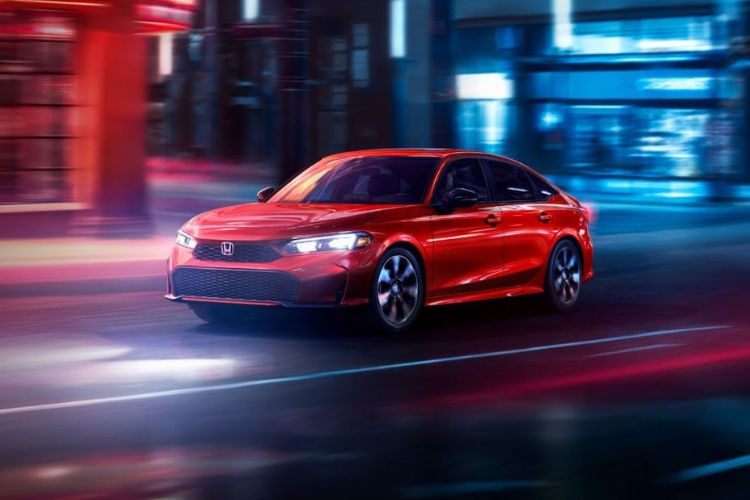 Honda Civic Red Sedan Driving At Night