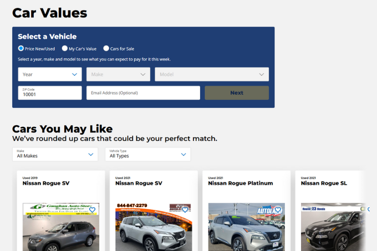 Kelley Blue Book Car Value Tool Interface