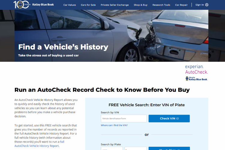 Kelley Blue Book Vehicle History Report Tool