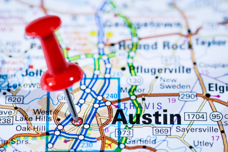 Austin Texas Map With Red Pin