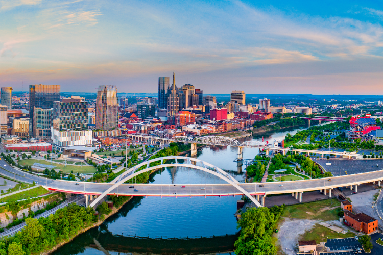 Nashville Skyline With Bridges Over Cumberland River