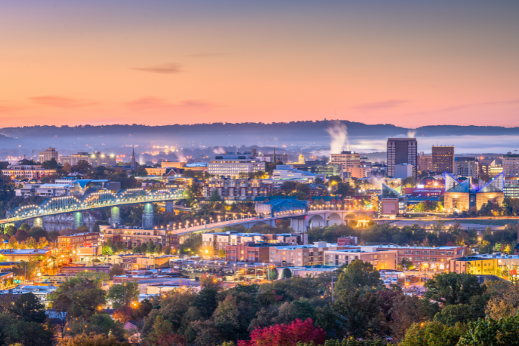 Chattanooga Skyline At Sunset With City Lights