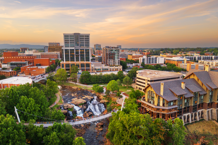 Greenville Downtown With Falls Park And River