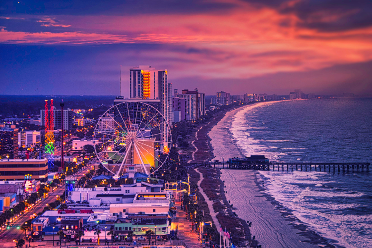 Myrtle Beach Skyline With Ferris Wheel Sunset