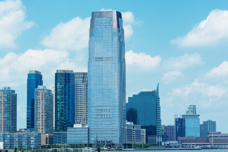 Jersey City Skyline With Modern Glass Skyscraper