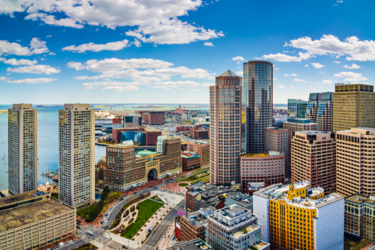 Boston Skyline With Harbor And Downtown Buildings