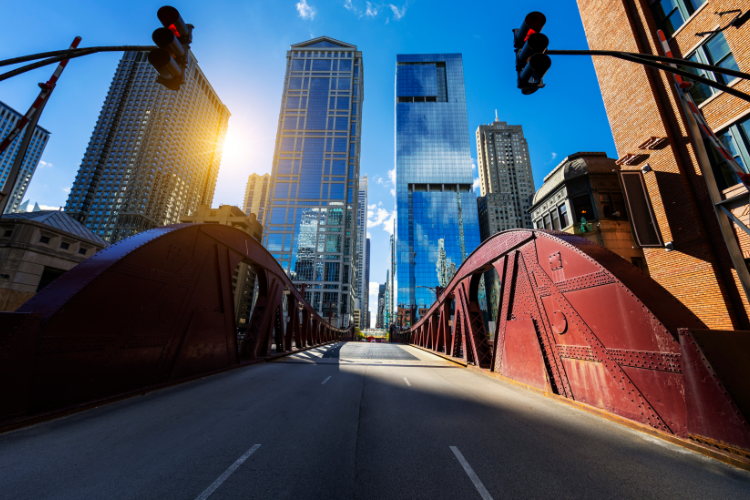 Chicago Downtown Bridge With Modern Skyscrapers
