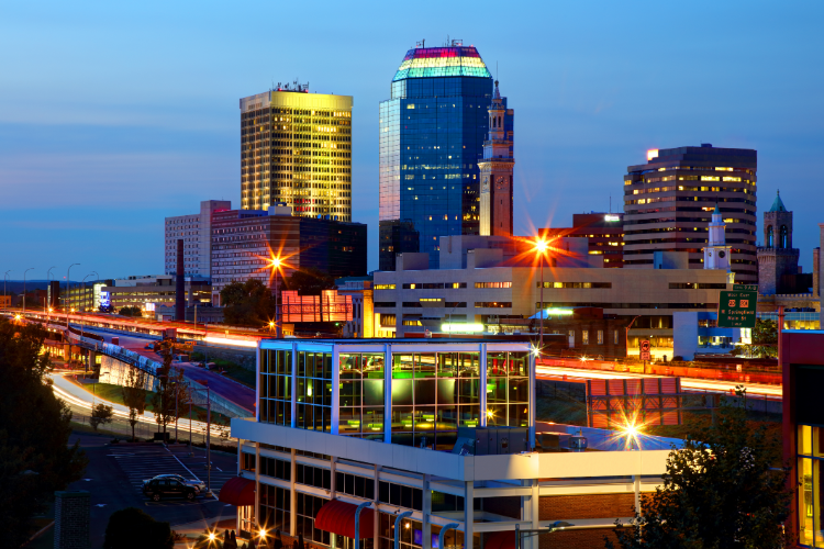 Springfield Skyline At Night With City Lights
