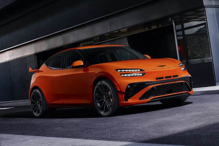 Orange Genesis SUV Parked In Modern Street