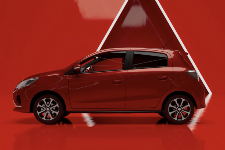 Mitsubishi Mirage Red Studio Background Side Profile