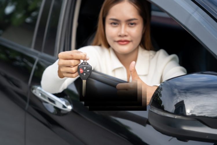 Happy Woman Showing New Car Lease Keys