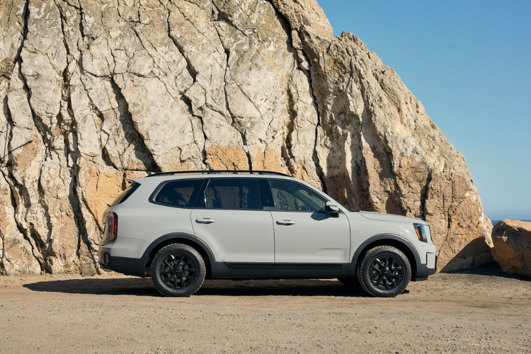 White Kia Telluride Beside Rocky Cliff