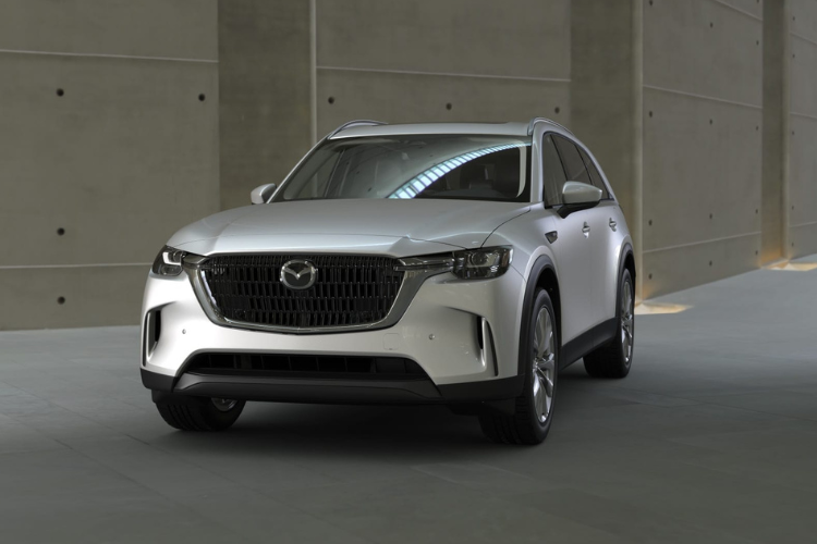 White Mazda CX-90 Inside Modern Building