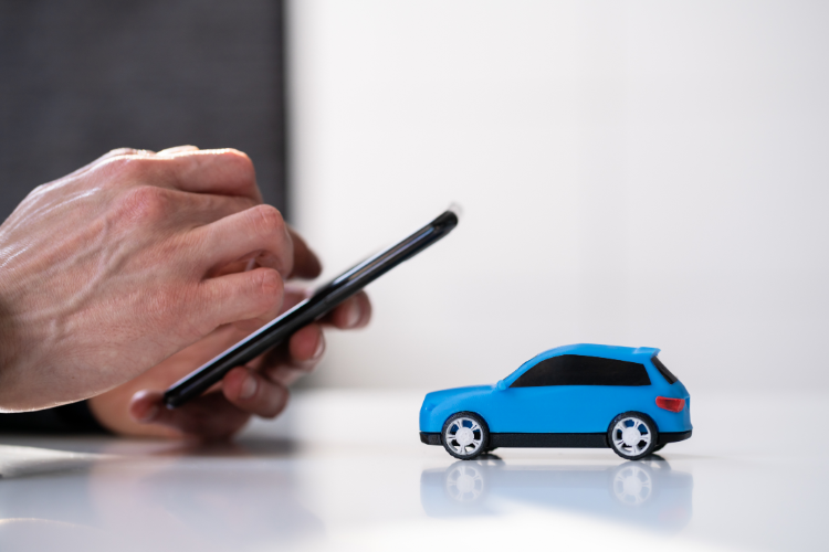 Person Using Phone For Unseen Car Purchase