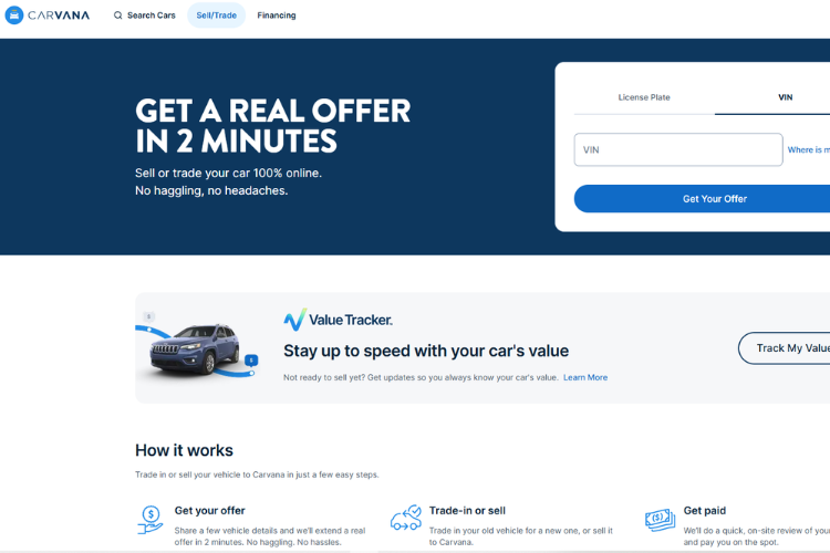 Carvana Online Car Selling Process Screenshot